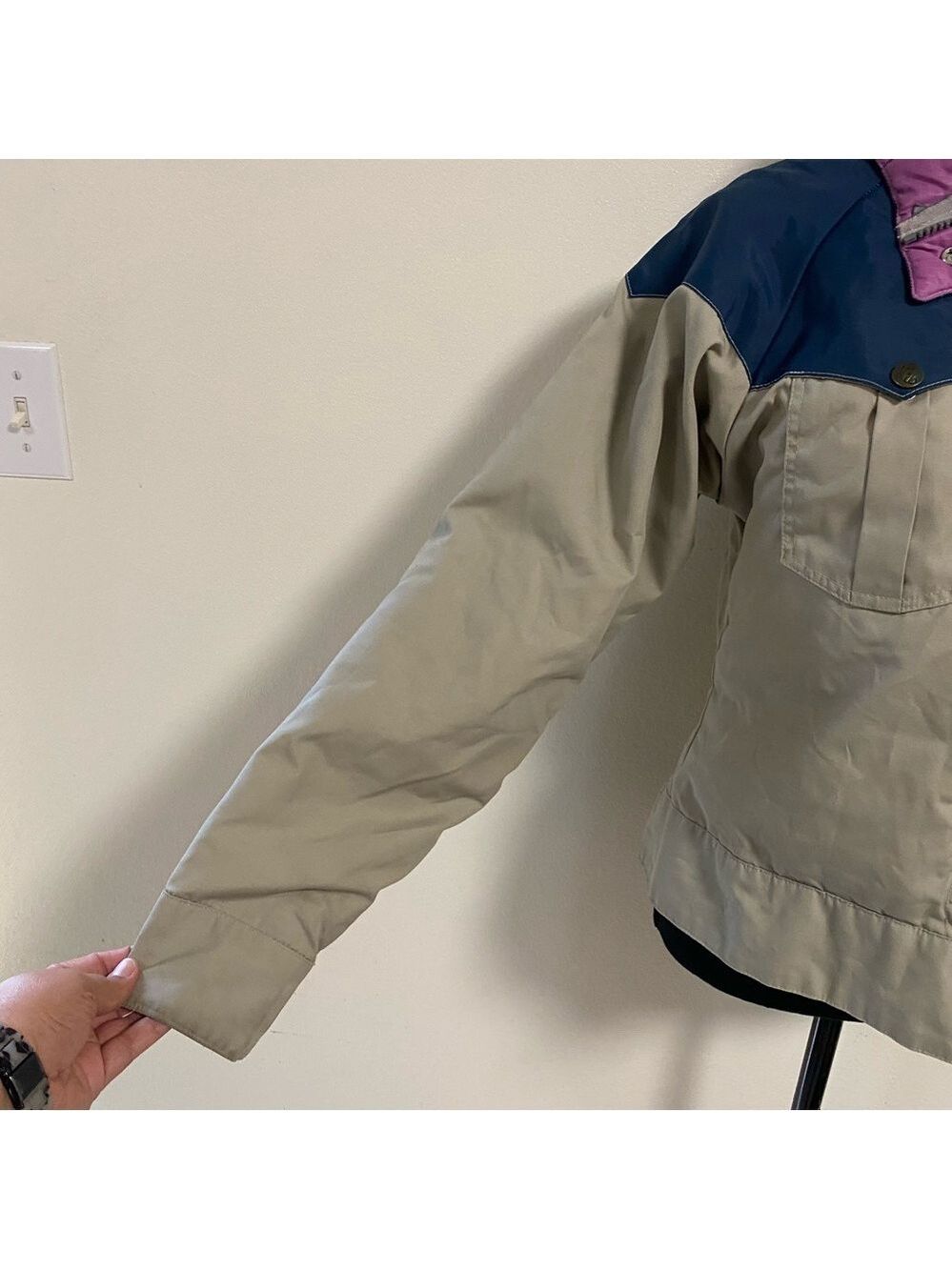 Powderhorn Mountaineering Jacket Girls Size 12 Tan Blue Vintage Down Jacket - Picture 4 of 17